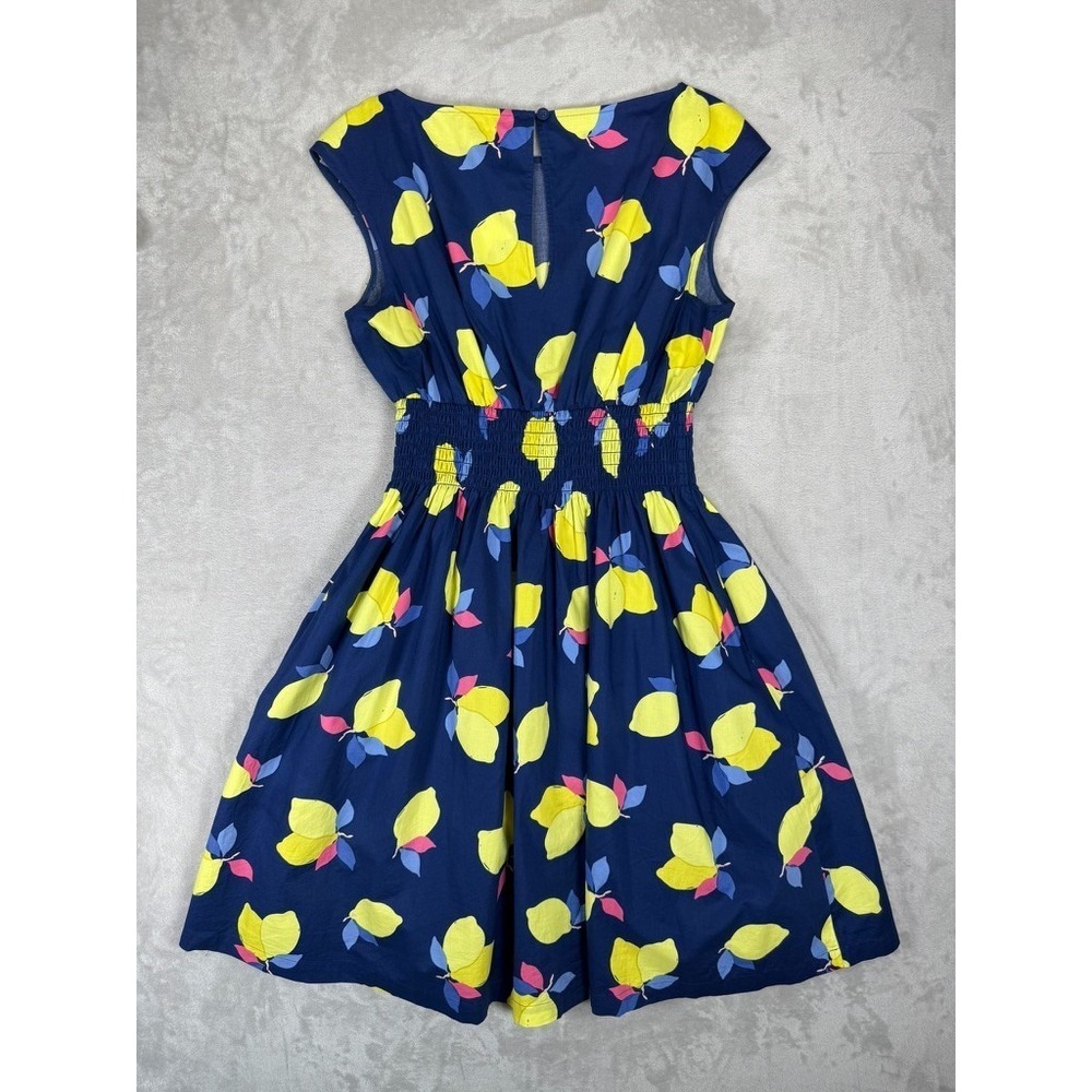 Kate Spade Lemon Zest Blaire Dress Size 8 Navy Lemon Print Smocked Twee Cotton - Picture 2 of 11